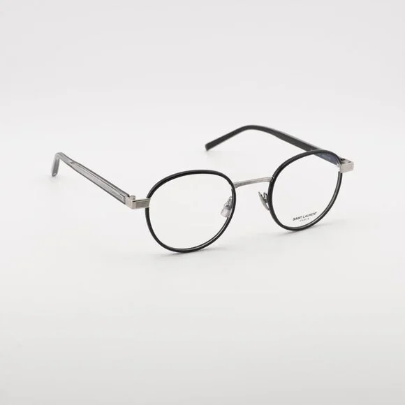 Saint Laurent SL125 001 Eyeglasses Black/Silver 49mm Round Frame